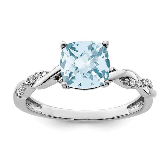 Kazi Luxury Sterling Silver Rhodium-plated Aquamarine and Diamond Ring